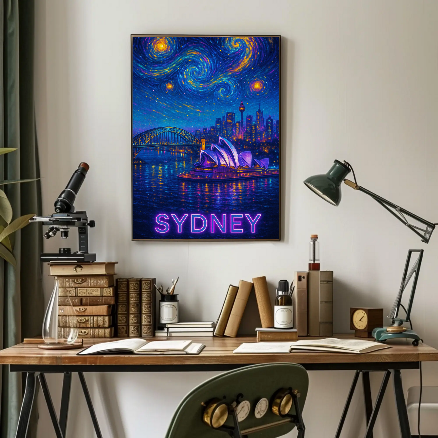 Sydney Harbor Opera House Neon Starry Night Travel Poster