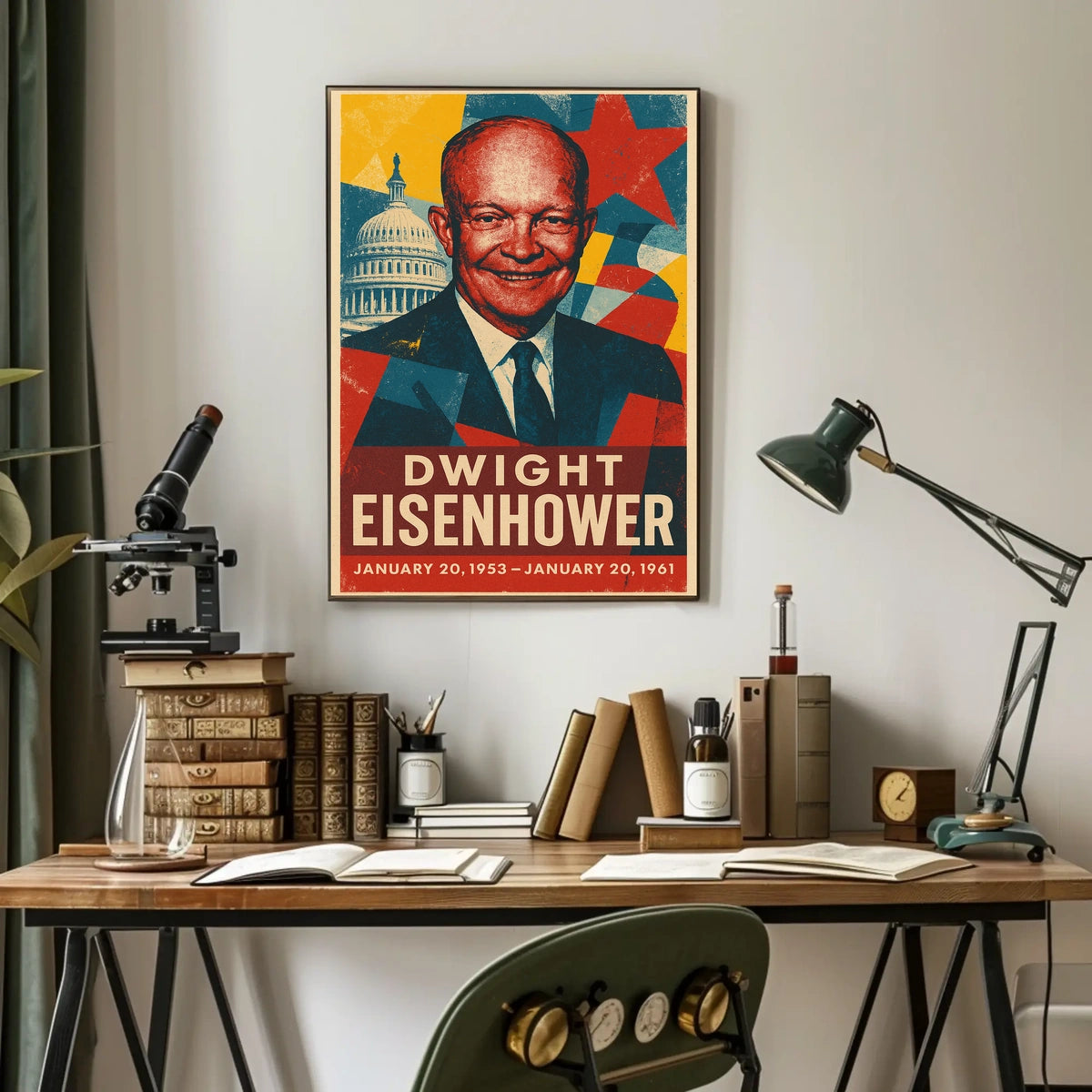 Dwight Eisenhower Patriotic Vintage Art Portrait Retro Eighties Stencil Print HistoryLover Poster