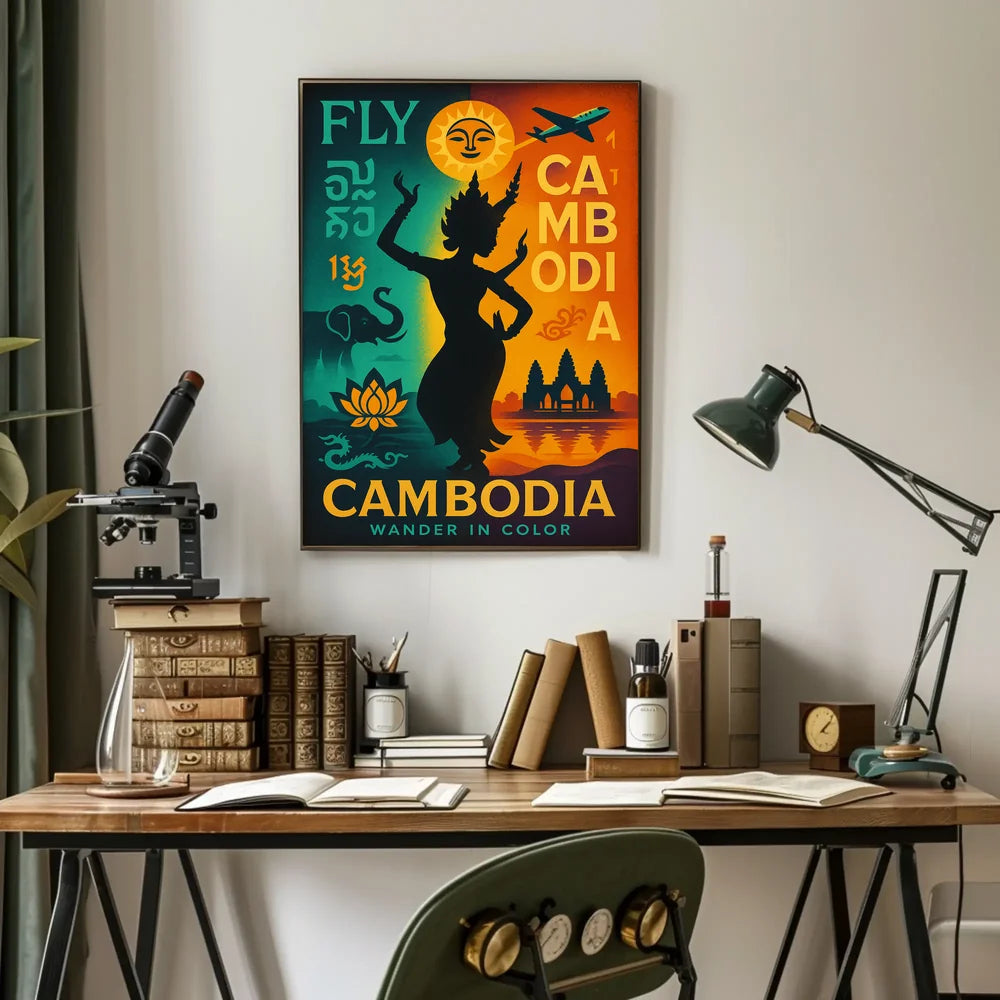 Vibrant Retro Cambodian Travel Adventure Poster PosterGoat
