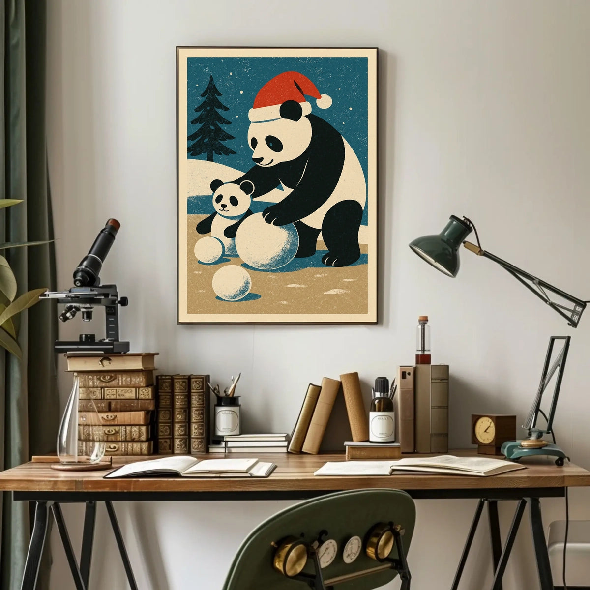 Pandas Winter Scene Poster