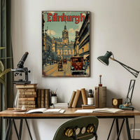 Historic Edinburgh Street Scene Vintage Urban Cityscape Poster