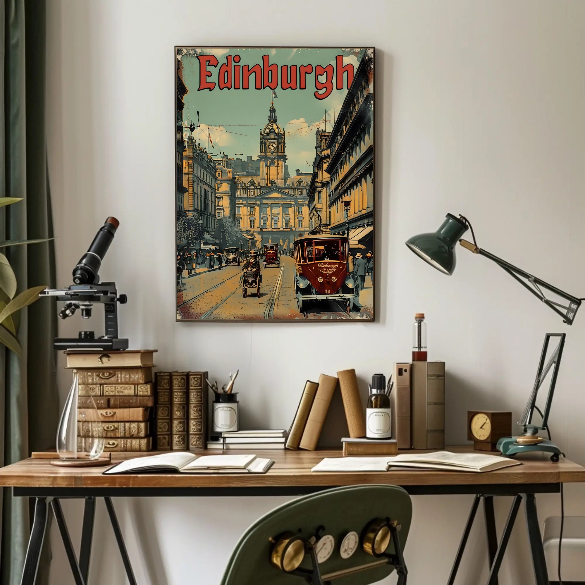 Historic Edinburgh Street Scene Vintage Urban Cityscape Poster