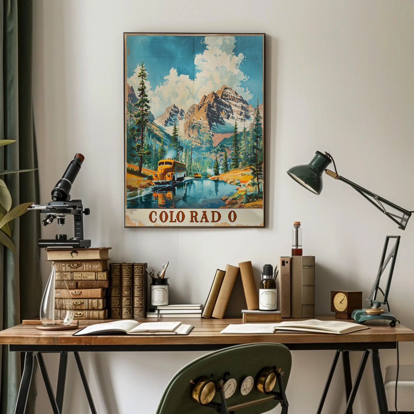 Colorado Rocky Mountains Forest Bus River Travel Poster