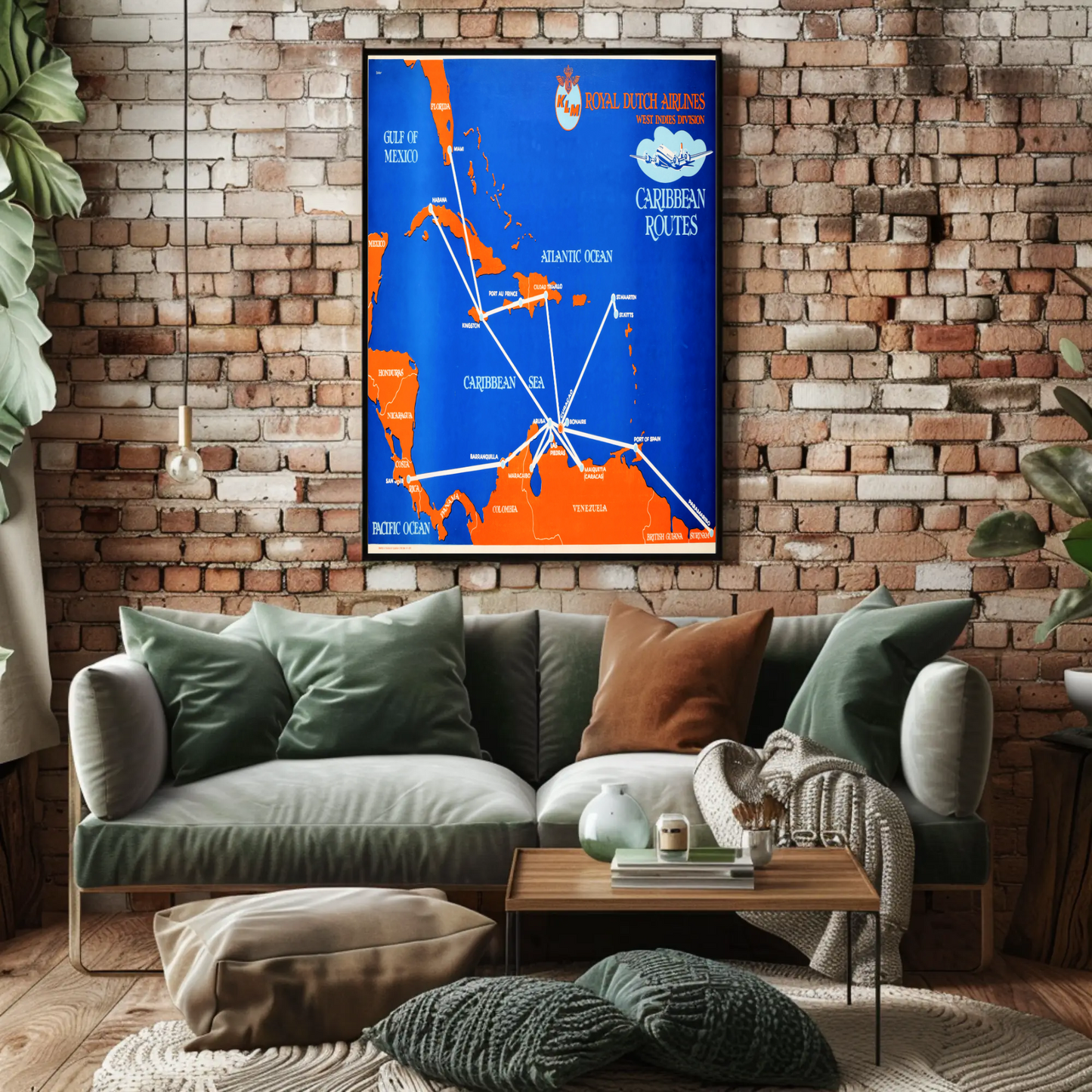 KLM Caribbean Routes Vintage Poster
