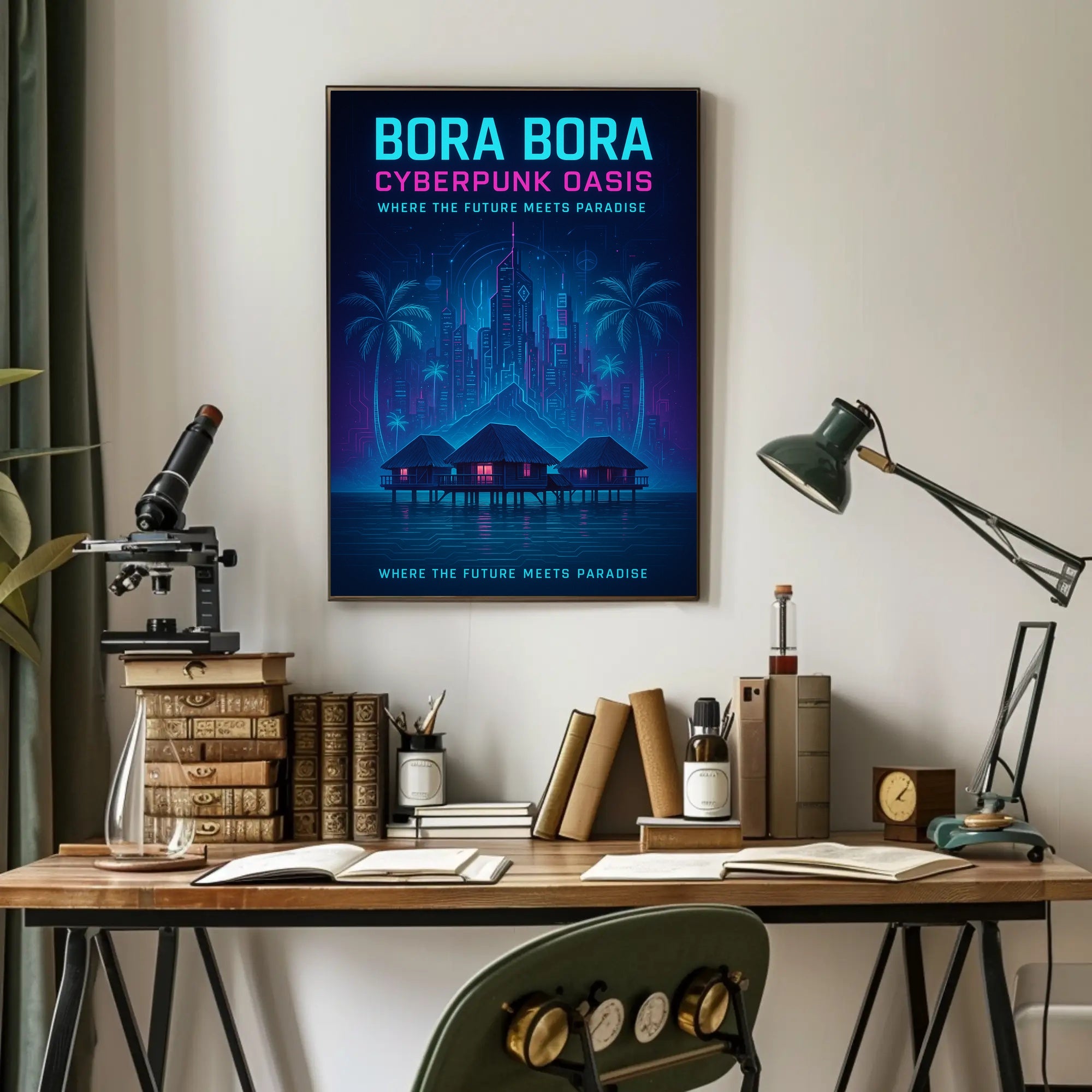 Bora Bora Cyberpunk Oasis: Futuristic Sci-Fi Poster PosterGoat