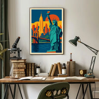 New York City Poster Retro Travel Skyline Wall Art