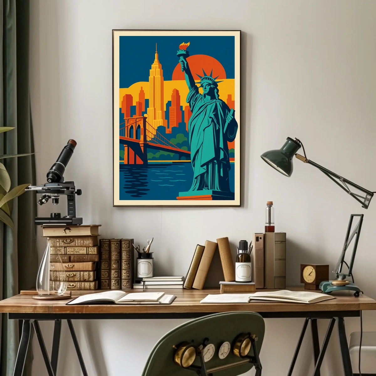 New York City Poster Retro Travel Skyline Wall Art