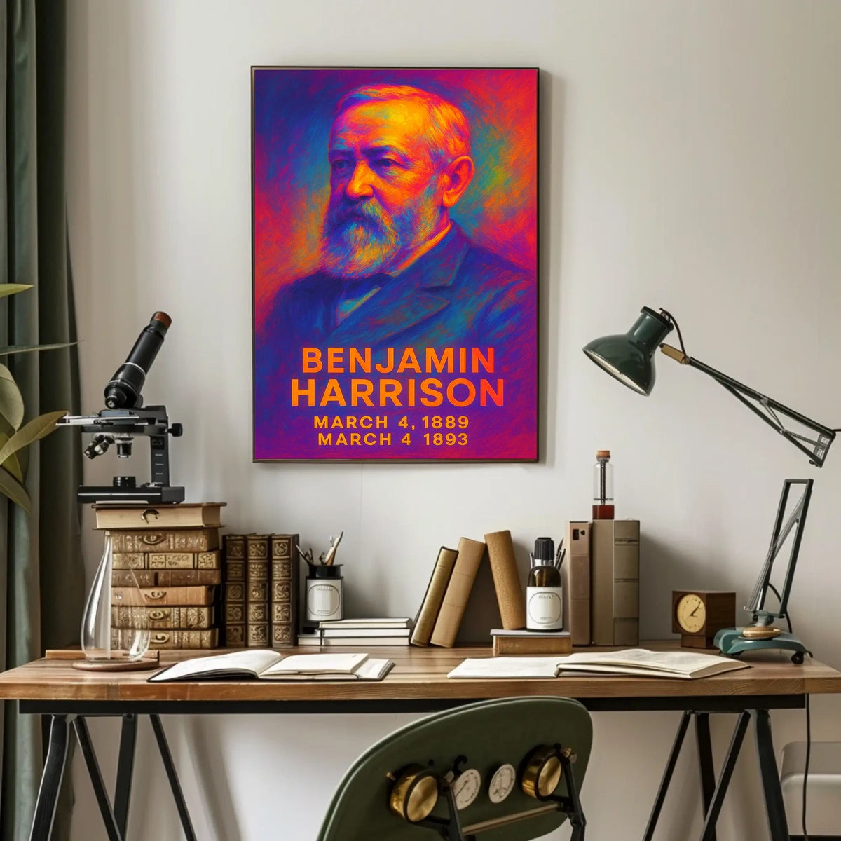 Benjamin Harrison 23rd President of the United States Neon Gradient Overlay Poster