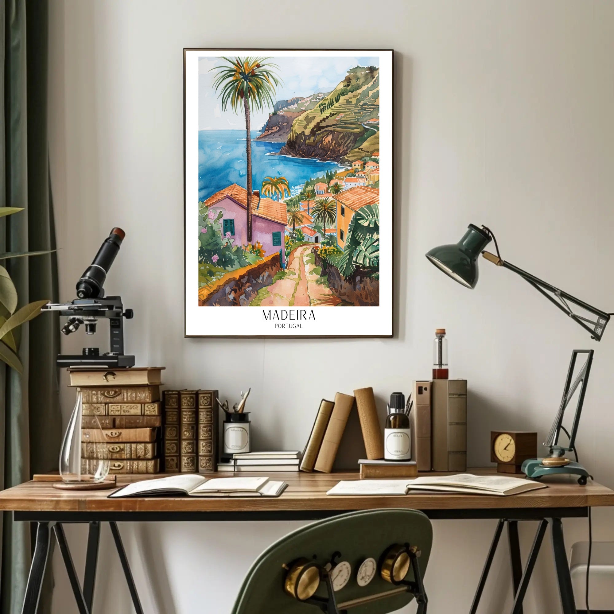 Madeira Coastal Landscape in Watercolor Travel Poster PosterGoat
