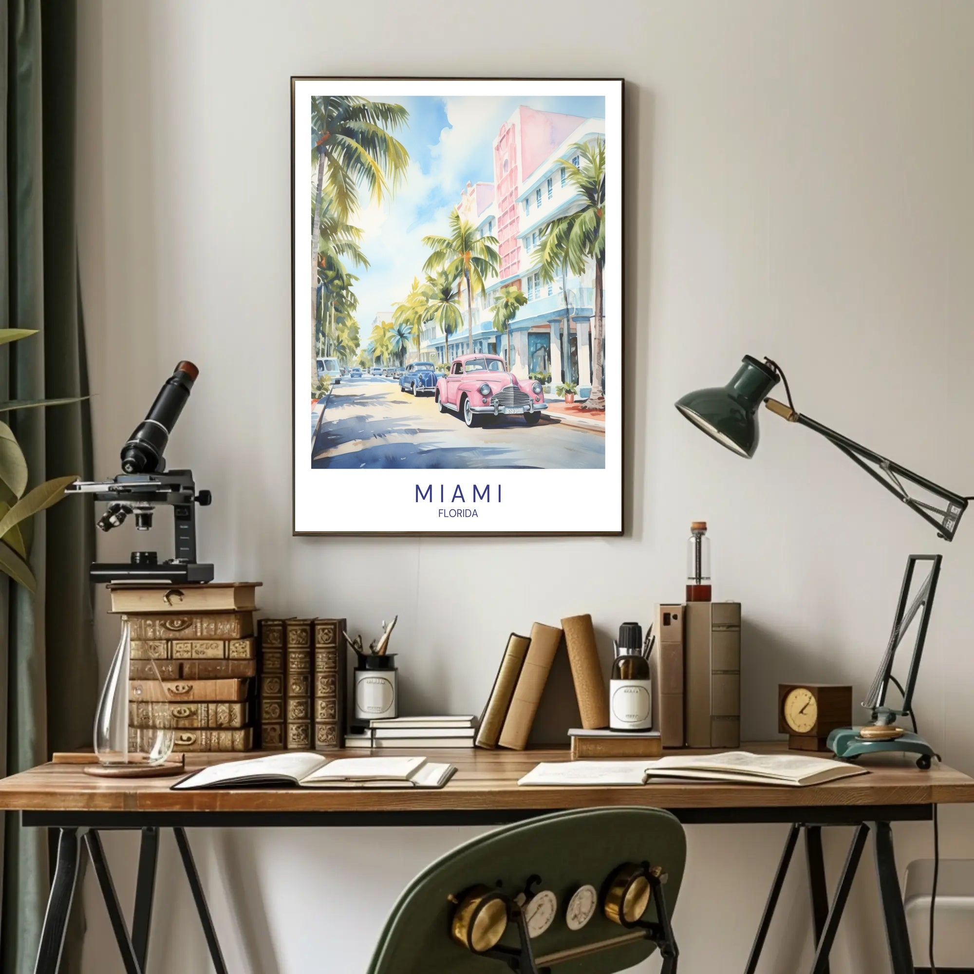 Miami Vintage Cars Street Scene Travel Poster PosterGoat