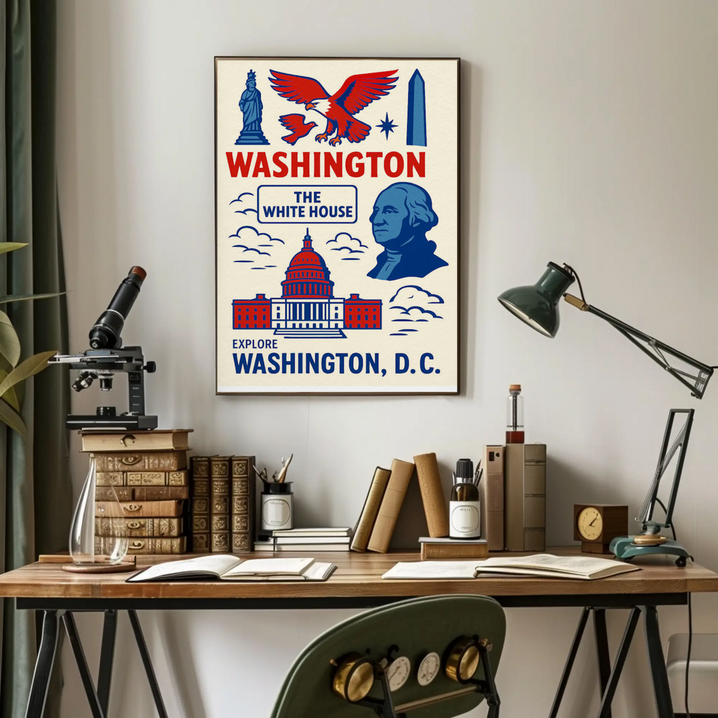 Washington DC Icons White House Capitol Art Travel Poster