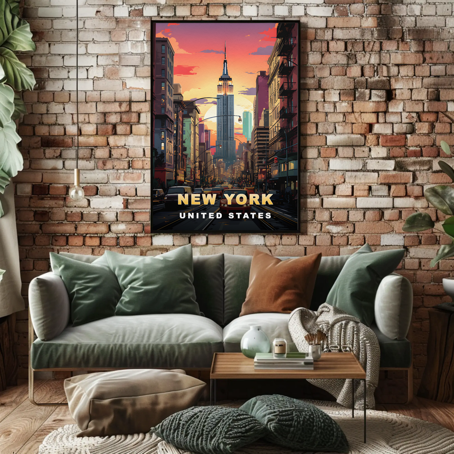 New York Empire State Sunset Vintage Travel Poster
