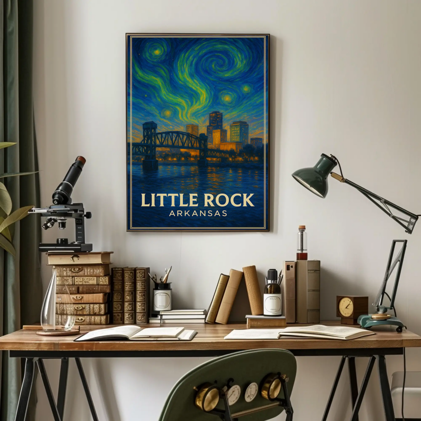 Little Rock Arkansas Bridge Skyline Starry Night Travel Poster