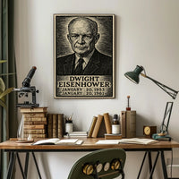Dwight Eisenhower Vintage Etching Portrait Patriotism Leadership Legacy Heritage Home Decor Distinctive Poster