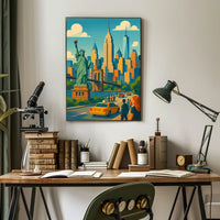 New York City Skyline And Bridges Poster Retro Wall Art