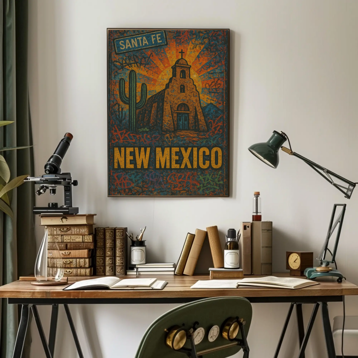 Santa Fe New Mexico Cactus Travel Poster