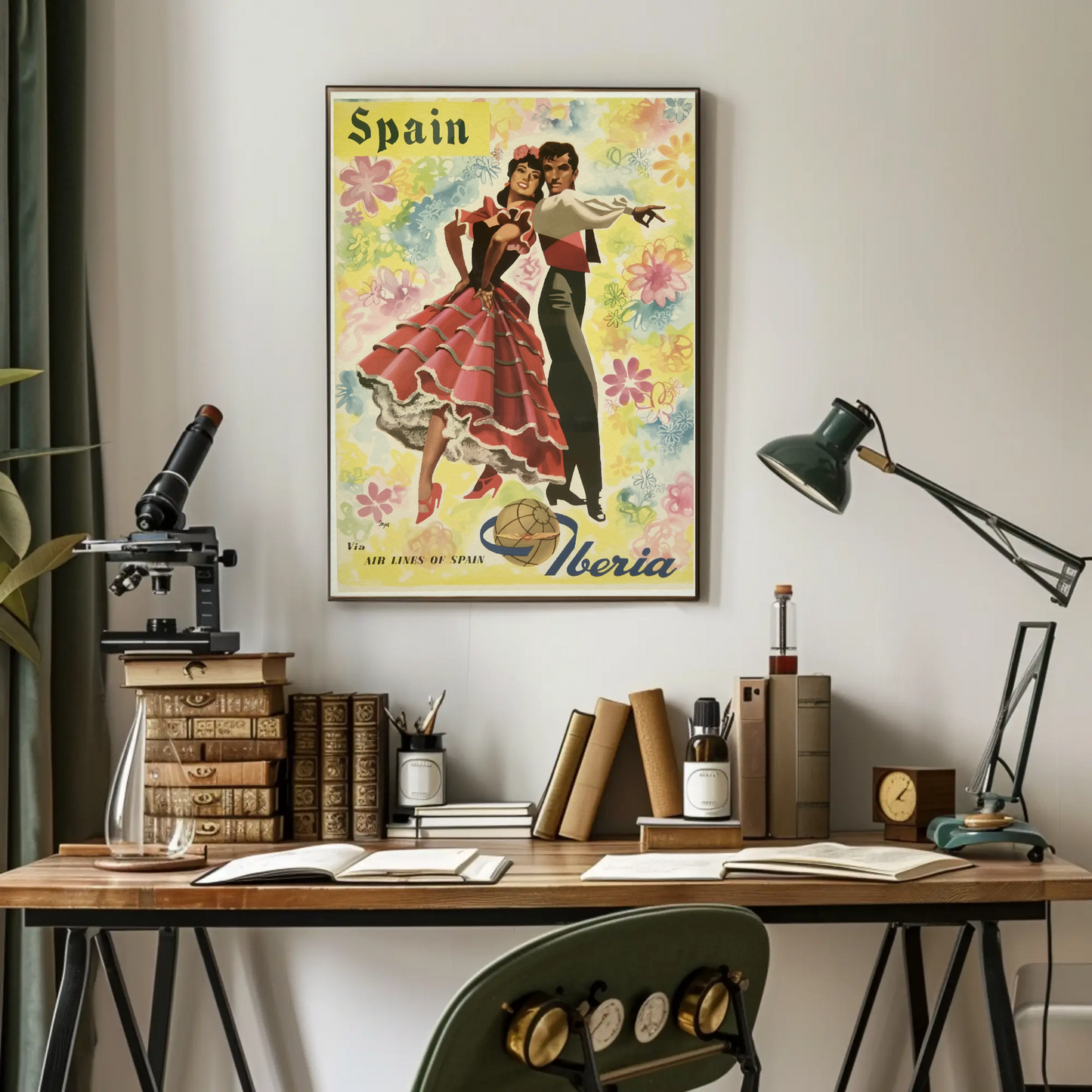 Spain Flamenco Dancers Colorful Flowers Iberia Travel Poster
