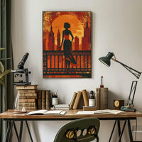 Urban Elegance: Vintage Cityscape Silhouette Poster