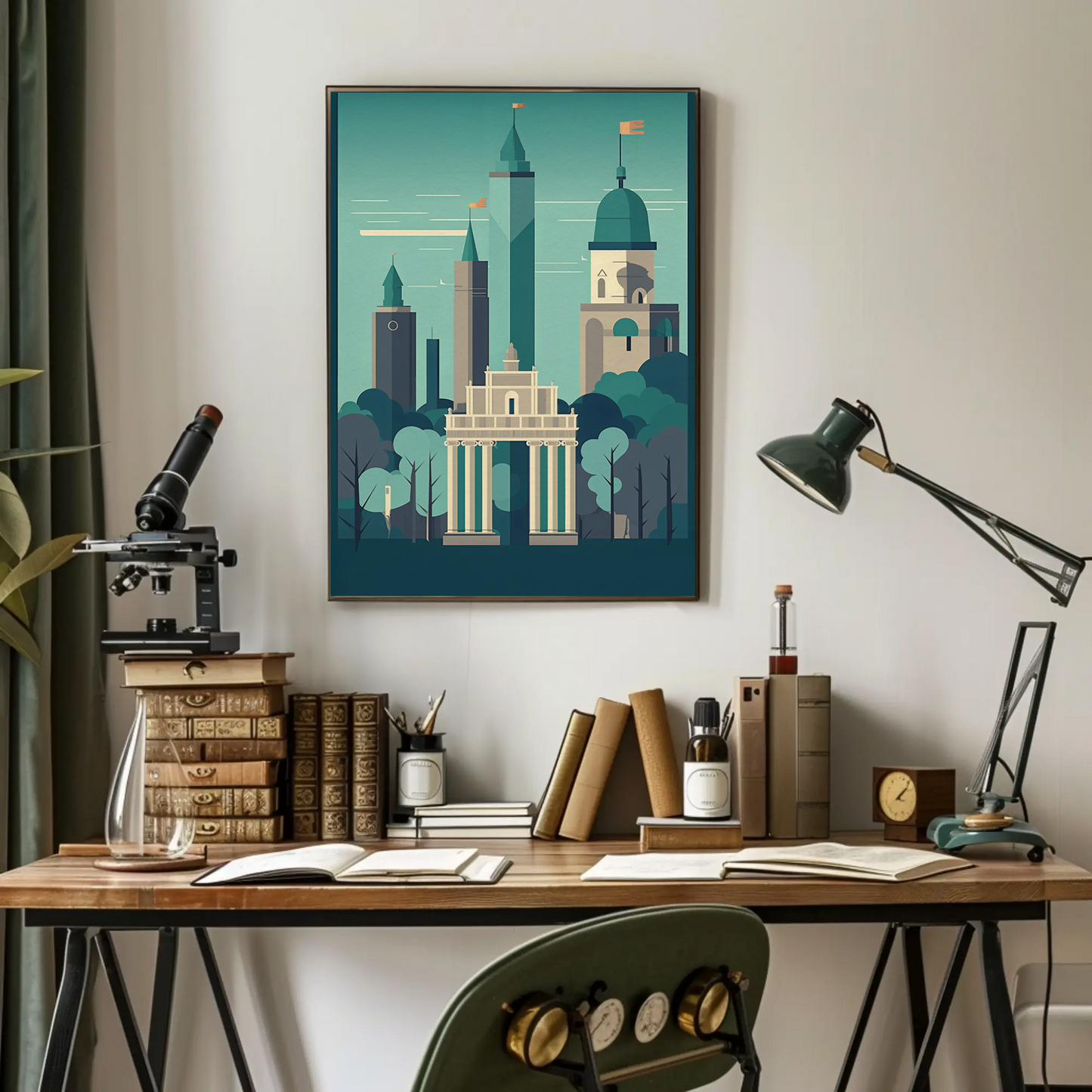 Modern Skyline With Classical Gate Travel Poster