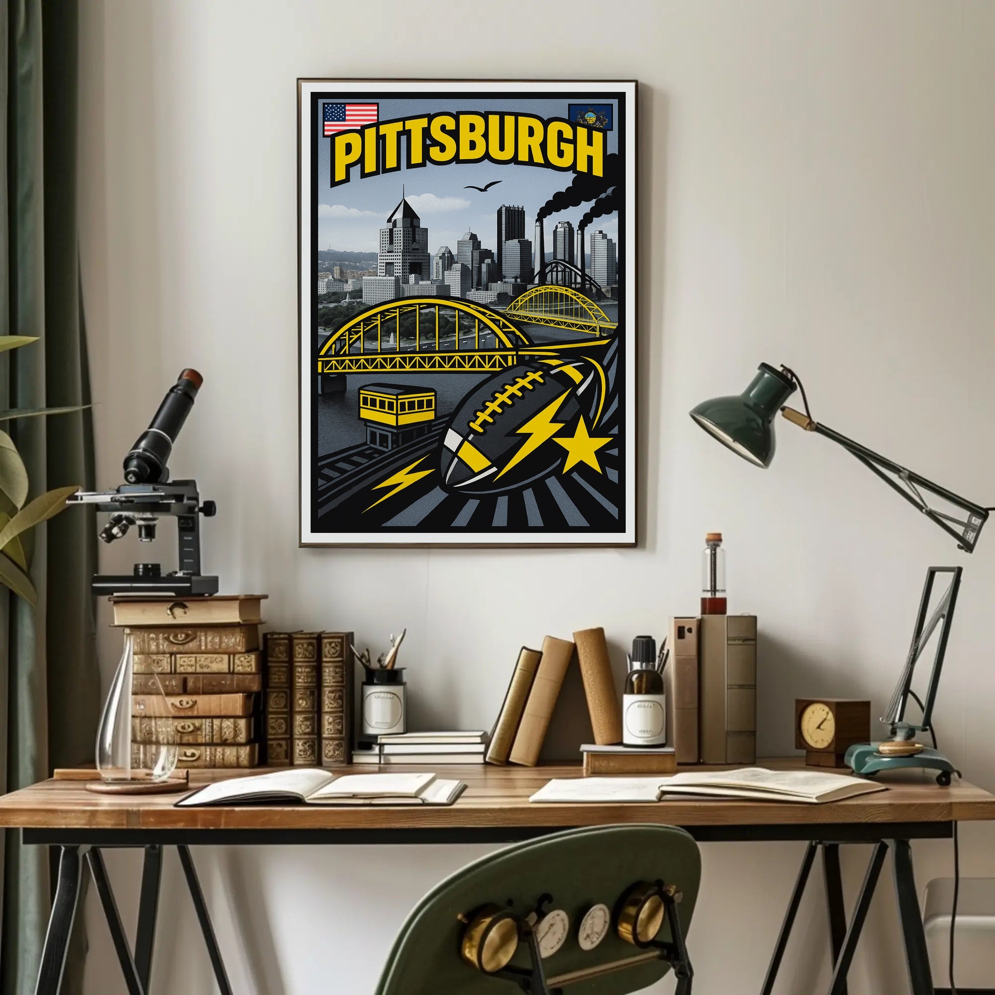Pittsburgh Skyline and Symbols Poster PosterGoat