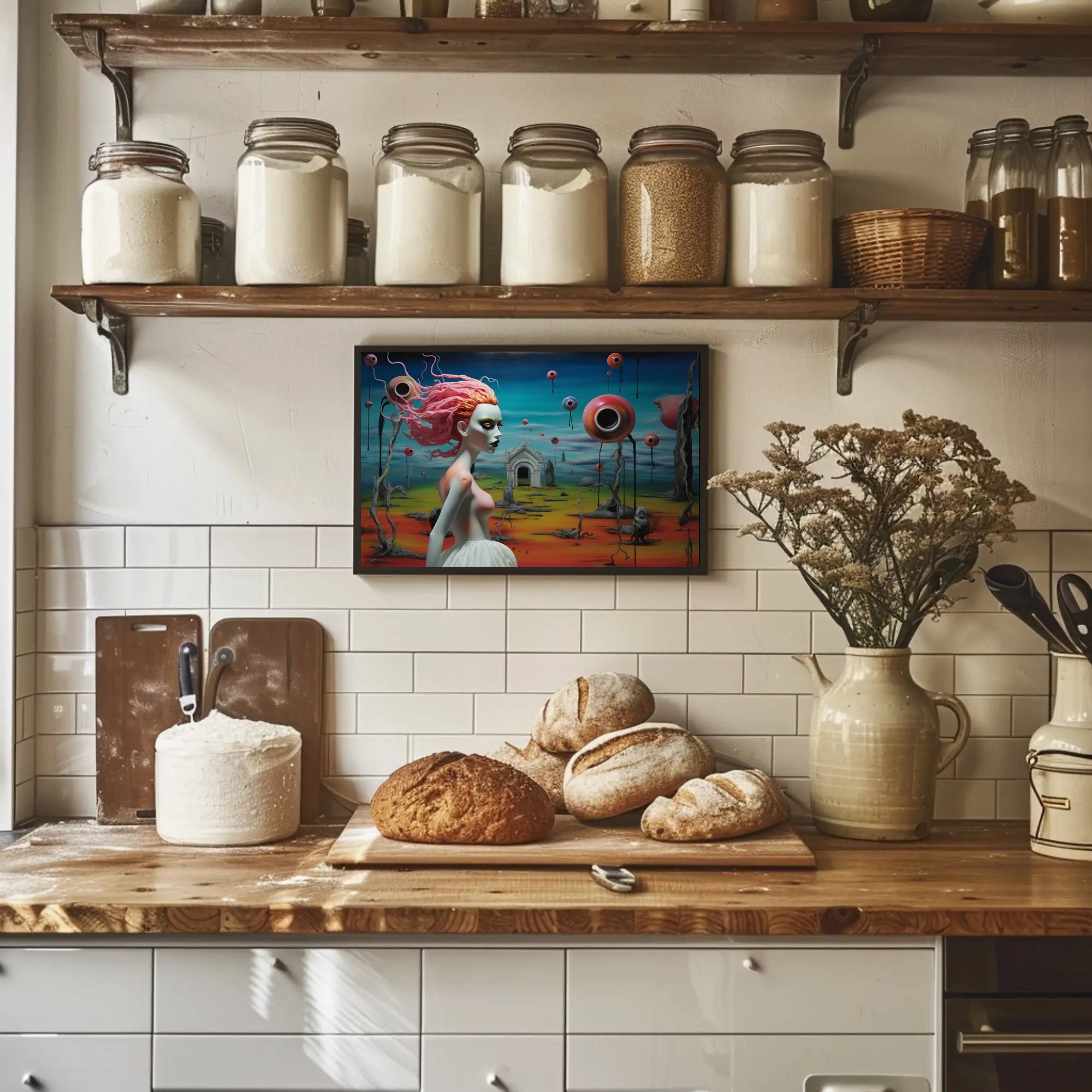 Surreal Dreamscape with Pink-Haired Figure Fantasy Poster