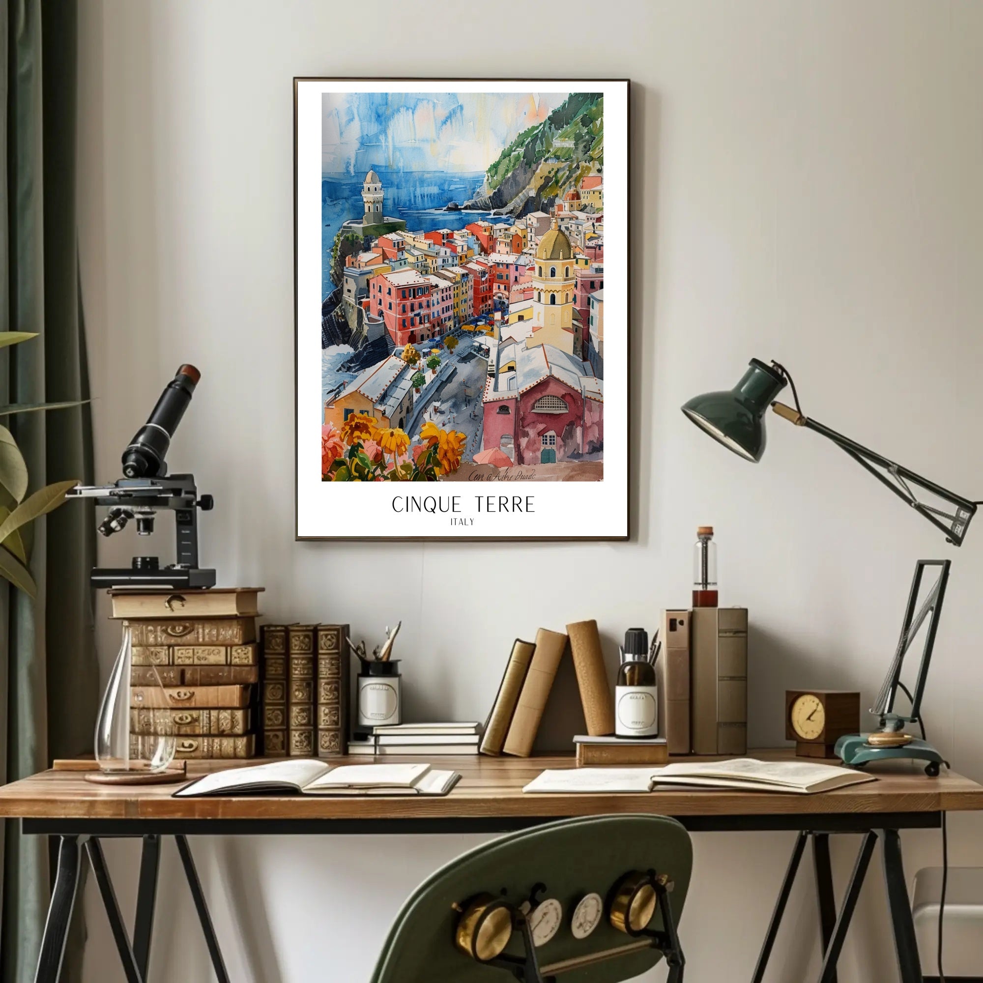 Colorful Cinque Terre Watercolor Art Travel Poster PosterGoat