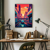 Futuristic Cityscape at Sunset Poster
