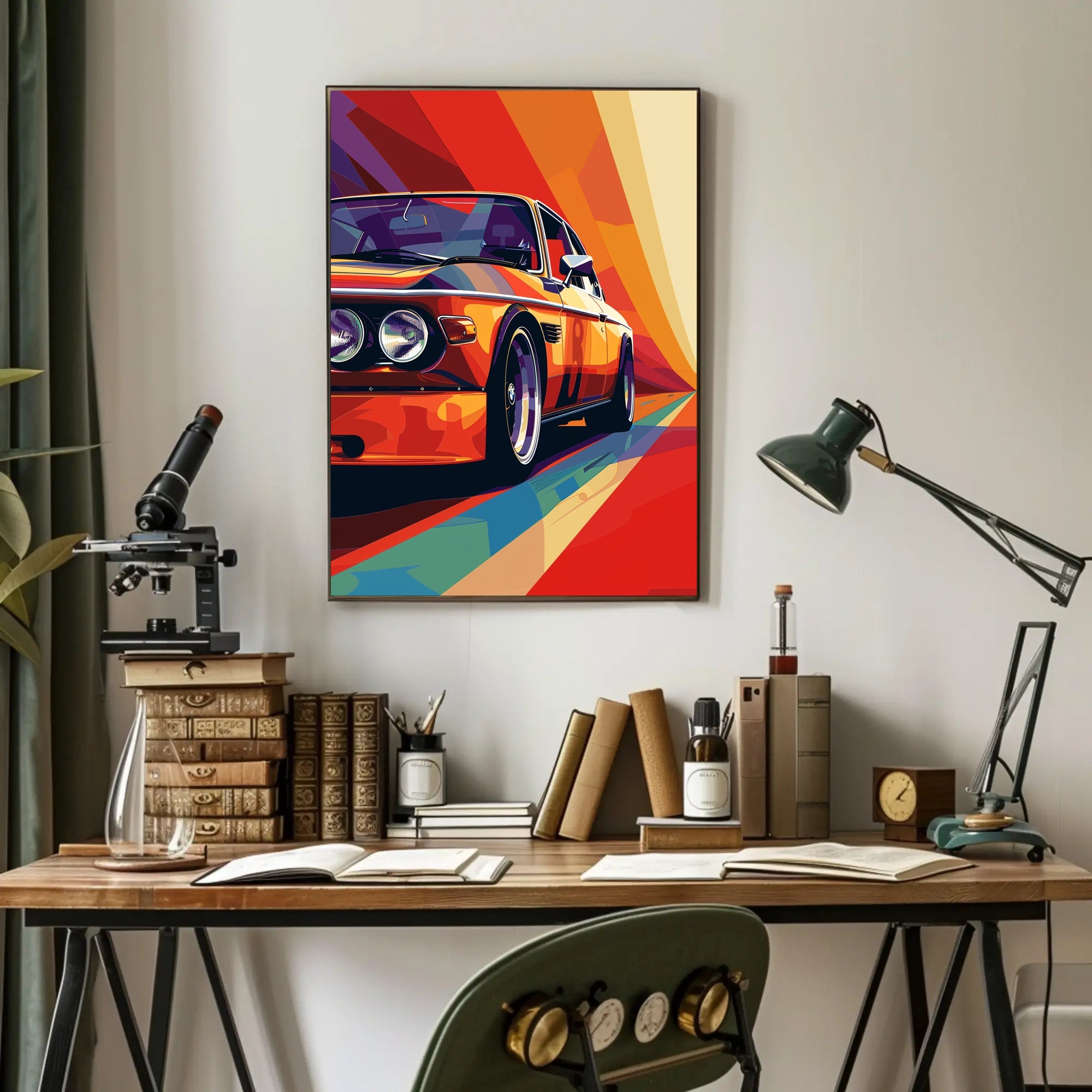 Classic Car Pop Art Poster in Vibrant Illustration PosterGoat