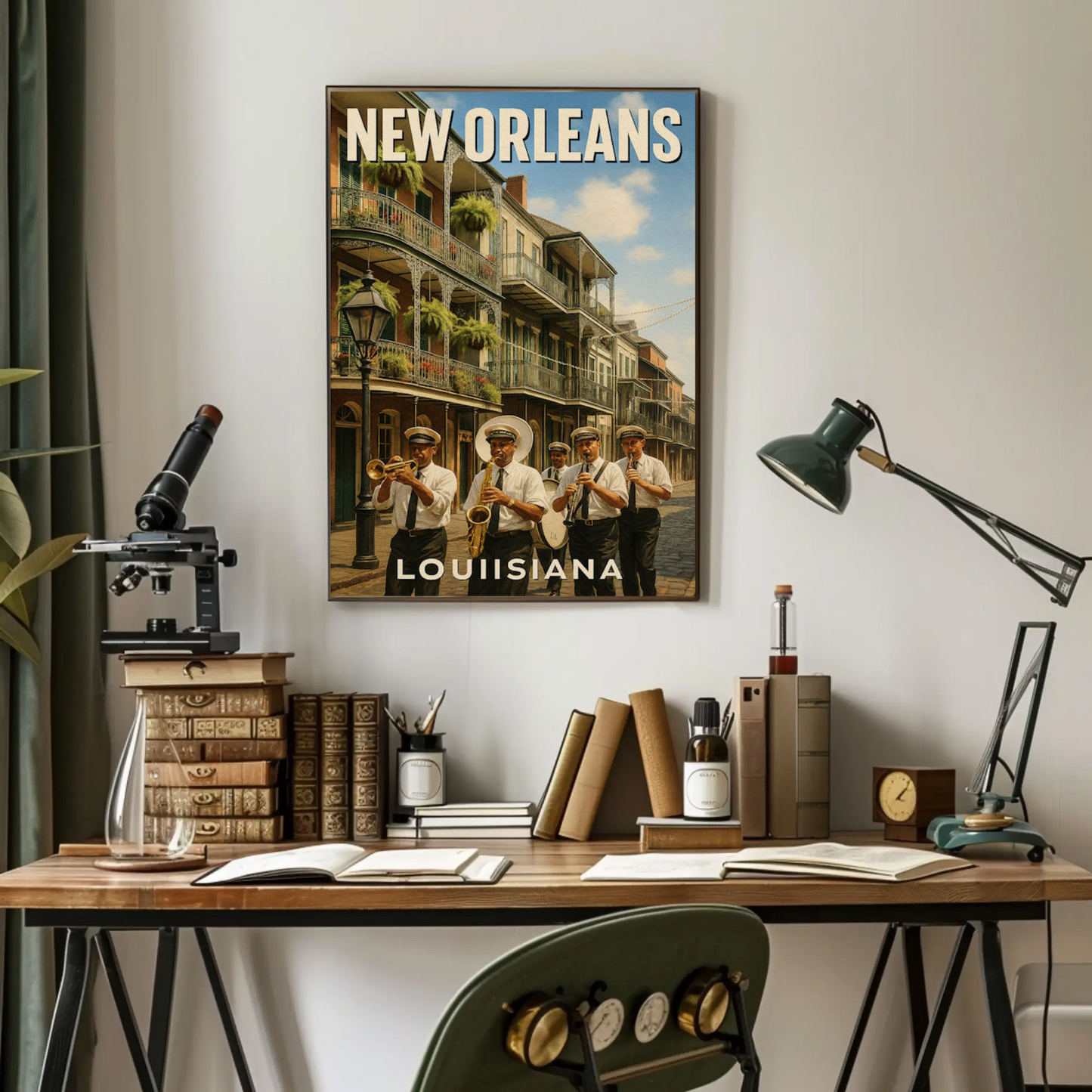 New Orleans Louisiana Jazz Band Balcony Buildings Travel Poster