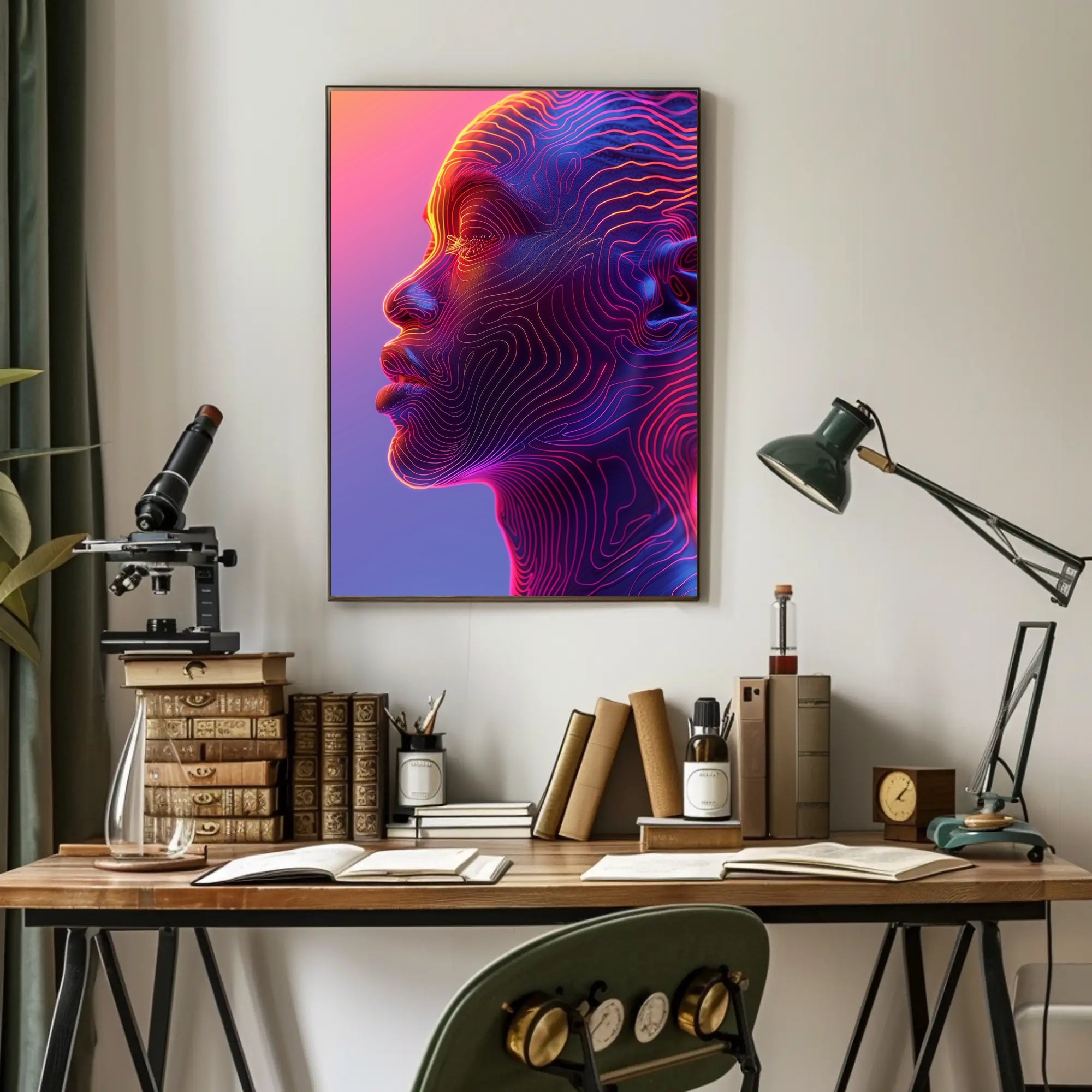 Futuristic Neon Human Profile Abstract or Artistic Poster PosterGoat