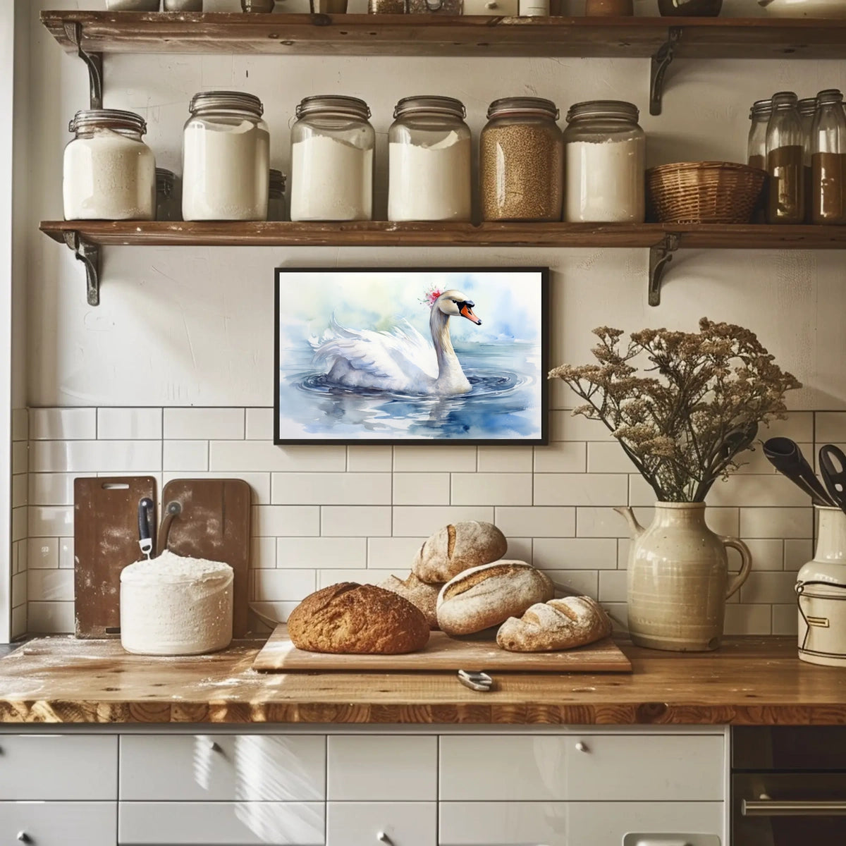 Graceful Swan in Watercolor Poster