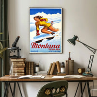 Skiing in Montana, Switzerland Poster PosterGoat