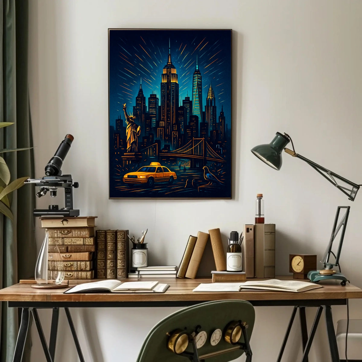 New York City Night Skyline Panorama Poster Modern Wall Art