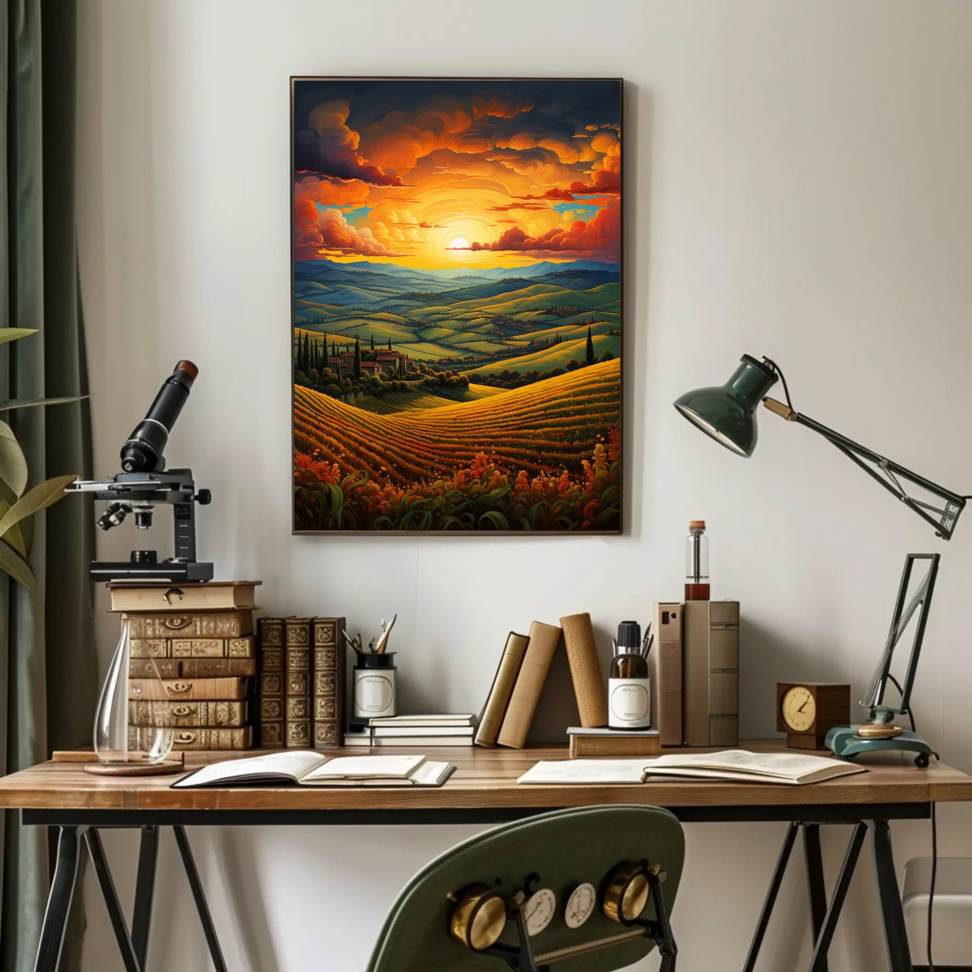 Sunset Over Rolling Hills Poster