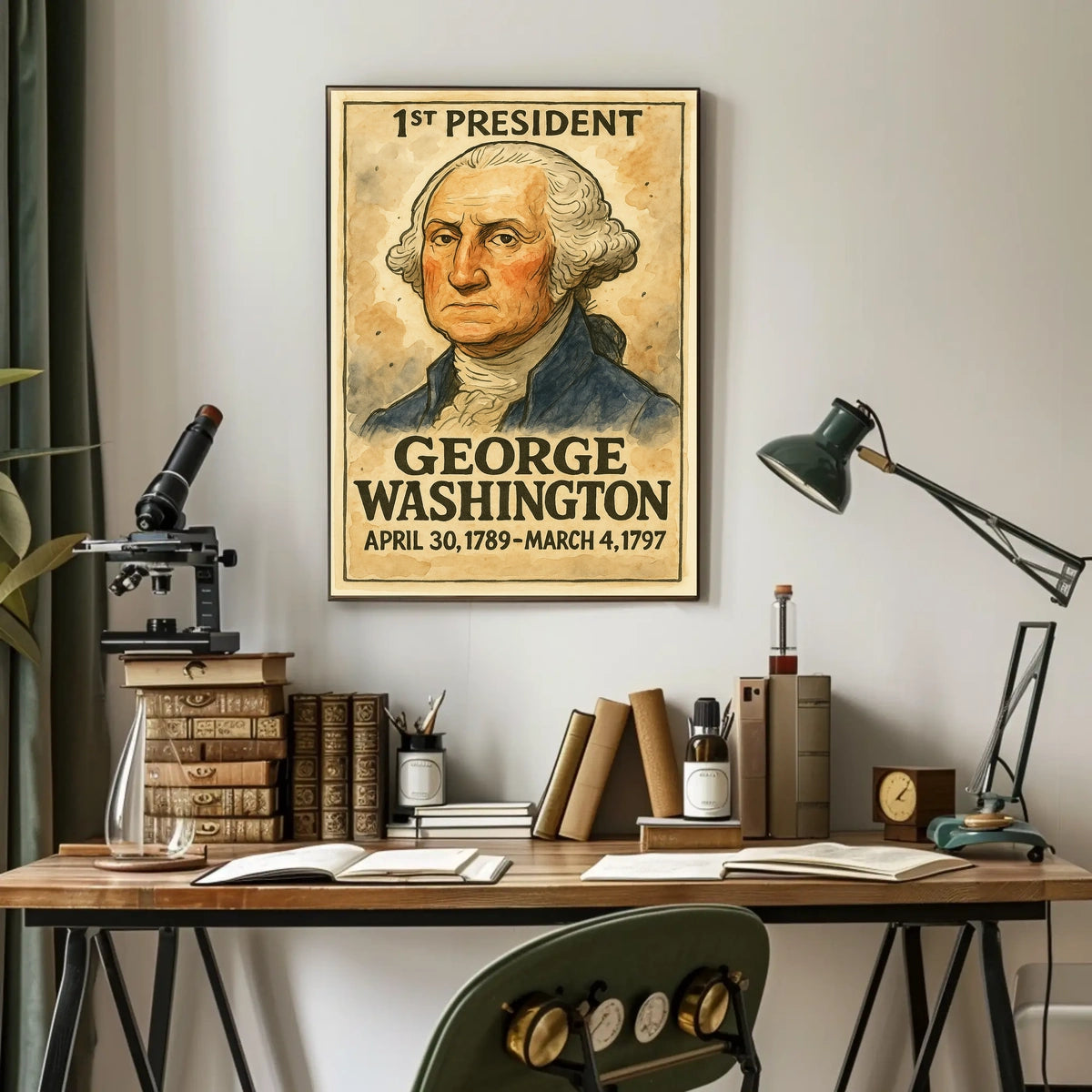 George Washington 1st President of the United States Exaggerated Cartoon Sketch Poster