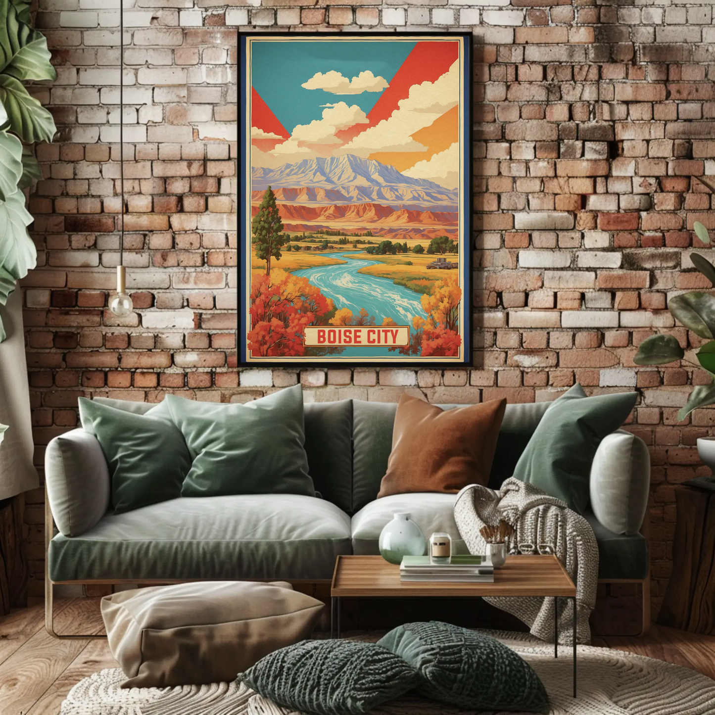 Boise City Idaho Cityscape Art Print Vintage Travel Poster