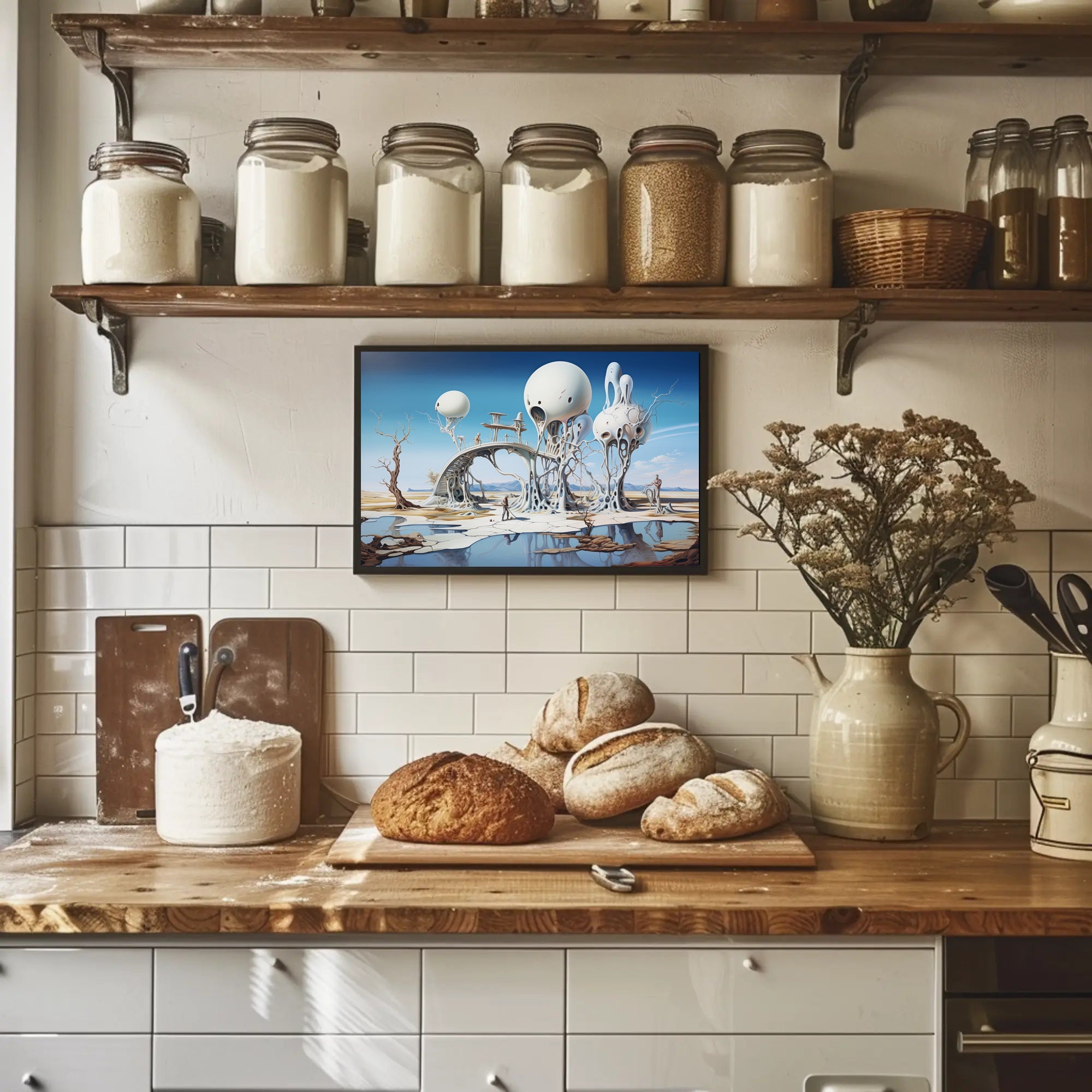 Surreal Structures on Stilts in Sci-Fi Poster