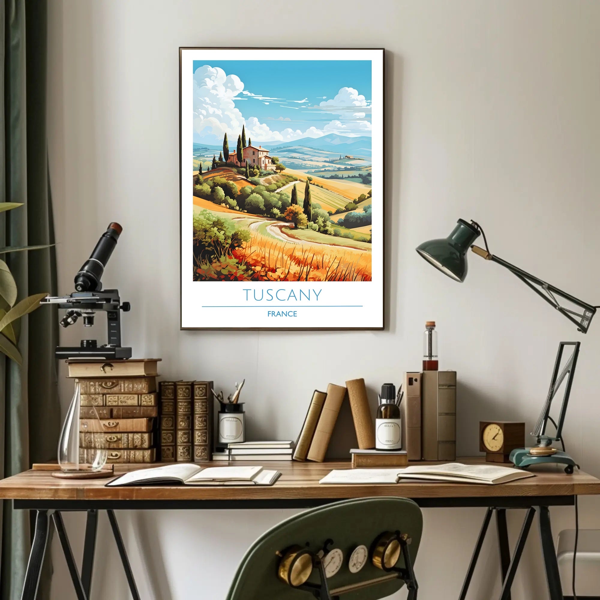 Tuscany Countryside Vintage Travel Poster: Serene Italian Landscape