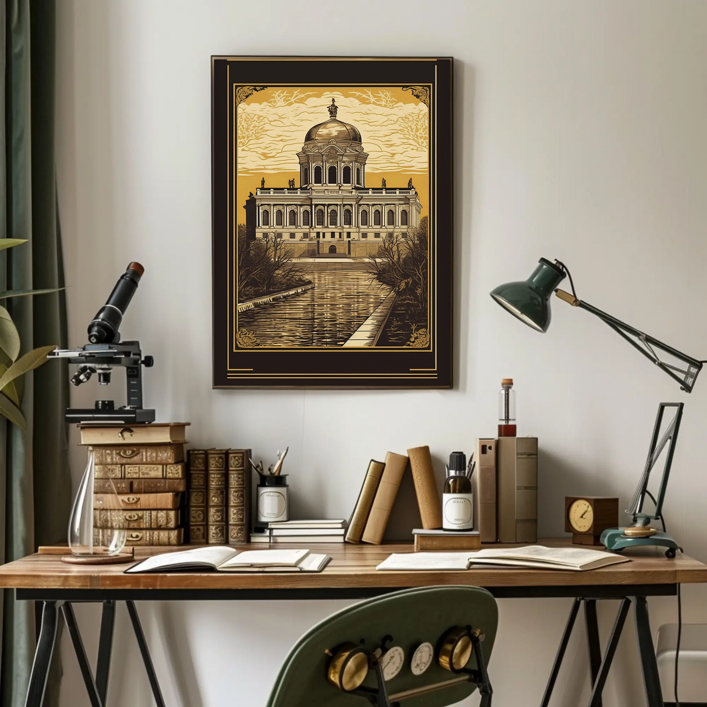 Baroque Palace Reflection Canal Scene Travel Poster