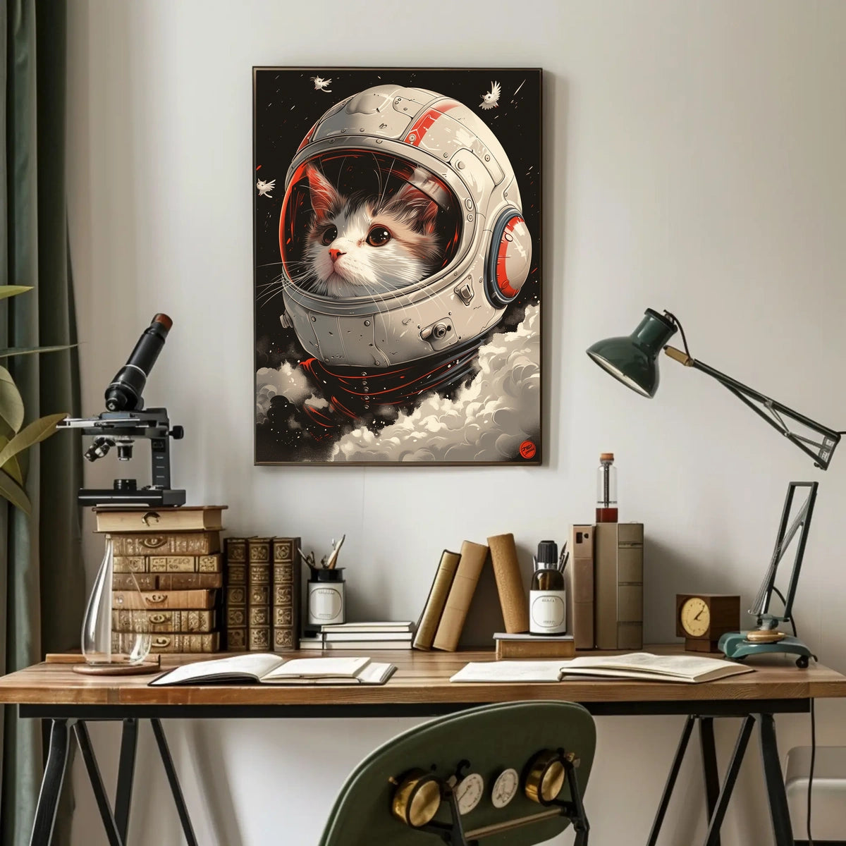 Cosmic Catventure Digital Painting Whimsical Surreal Poster