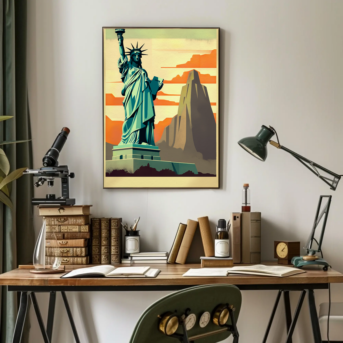 Statue Of Liberty Sunrise Monument Scene Travel Poster