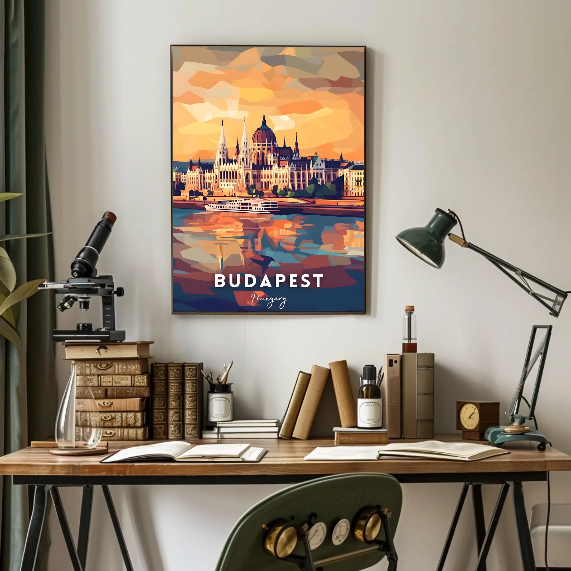 Budapest Parliament Geometric Sunset Art Urban or Cityscape Poster