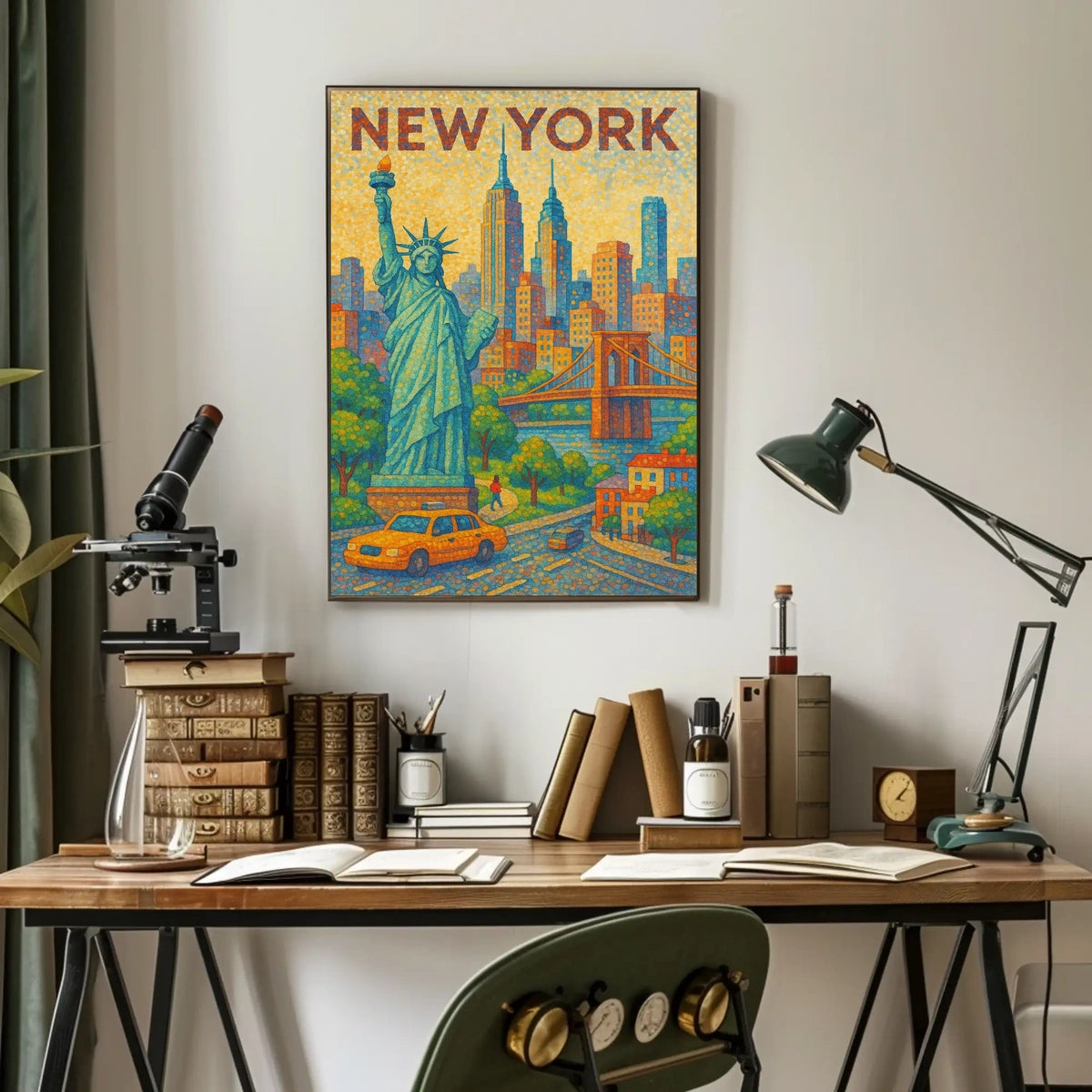 New York City Vibrant Pointillism Art Poster Modern Wall Art