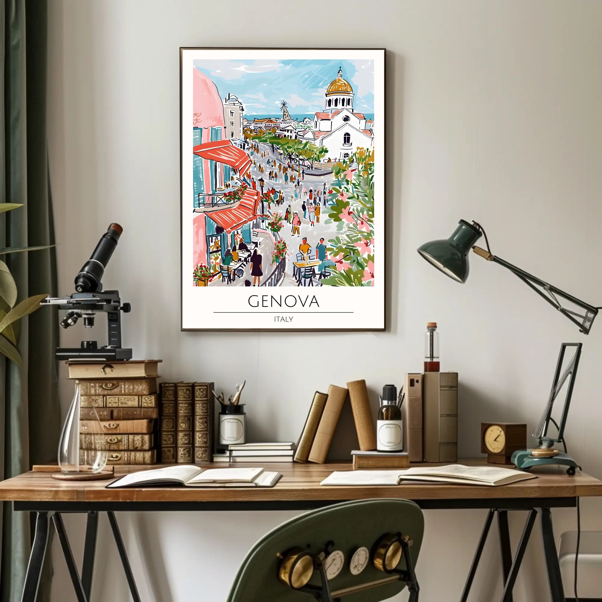 Vibrant Genova Street Scene Poster PosterGoat