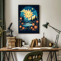 Radiant Dawn Impressionism Digital Painting Morning Light Silhouetted Trees Flowers Starry Sky Joyful Poster