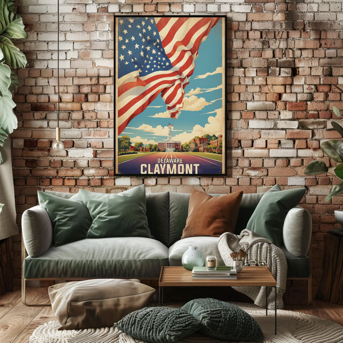 Claymont Delaware Flag Historic Town Hall Vintage Travel Poster