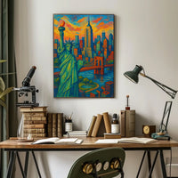 New York City Skyline Poster Impressionistic Wall Art