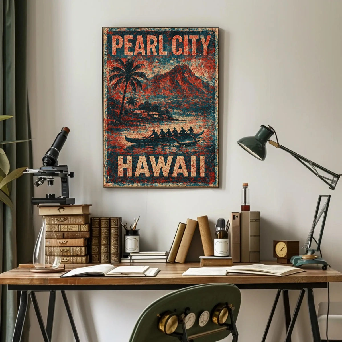 Pearl City Hawaii Nostalgic Cultural Heritage Travel Landscape Watercolor Vintage Retro Poster
