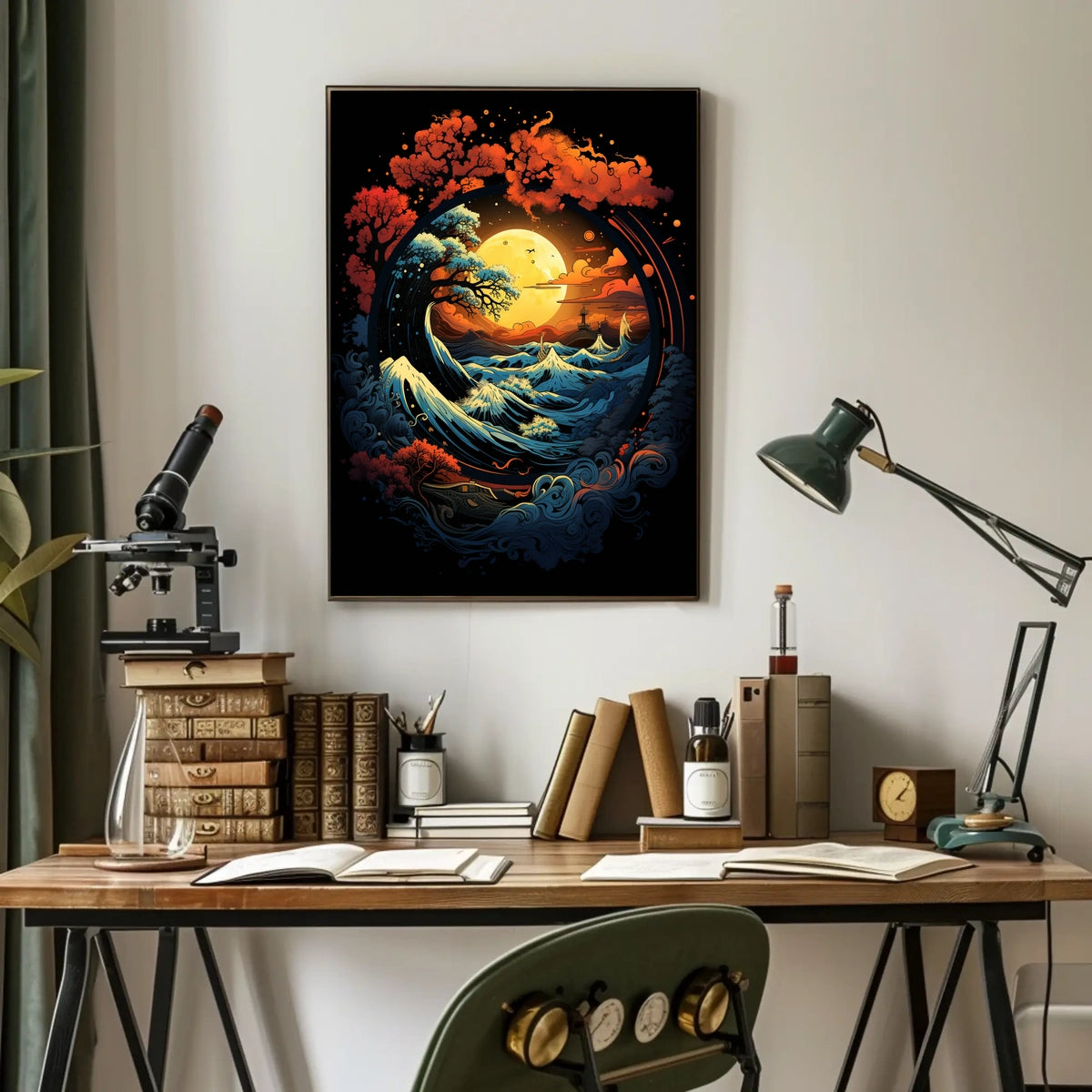 Mystical Moonlit Landscape with Celestial Harmony Poster