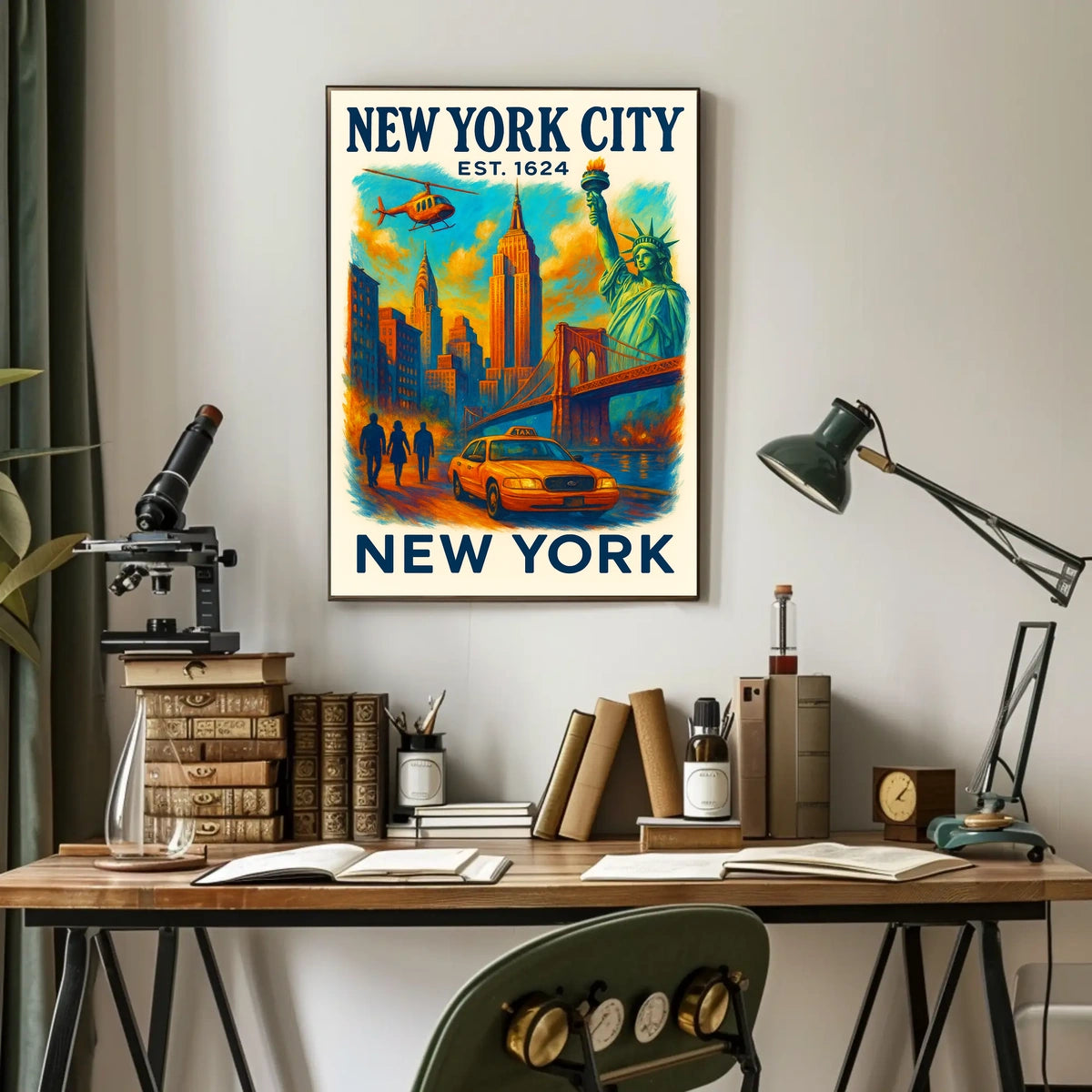 New York City Icons Poster Vintage Cityscape Wall Art